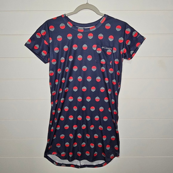 Columbia Girls Swimwear Dress Navy Red Polka Dot L 14/16 Omni-Shade - Picture 1 of 9